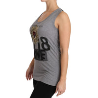 Dolce & Gabbana Gray Tank Top Crystal Sequined Heart T-shirt - Paris Deluxe