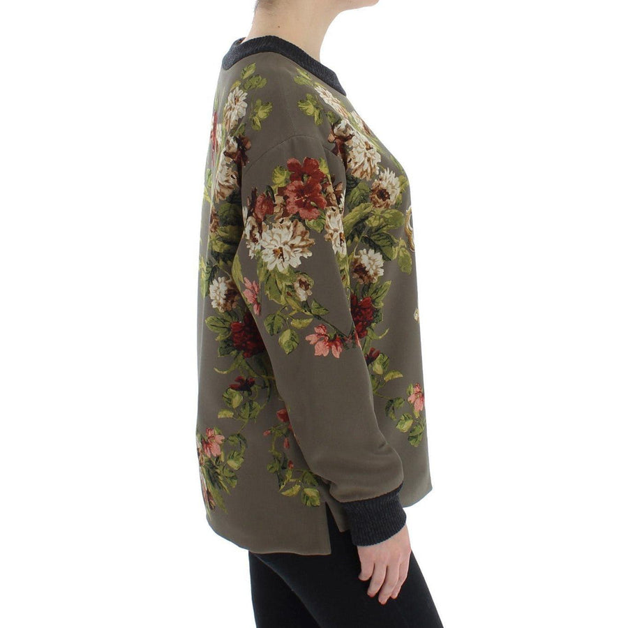 Dolce & Gabbana Green Key Floral Print Silk Sweater - Paris Deluxe