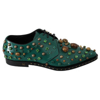 Dolce & Gabbana Green Leather Crystal Dress Broque Shoes - Paris Deluxe