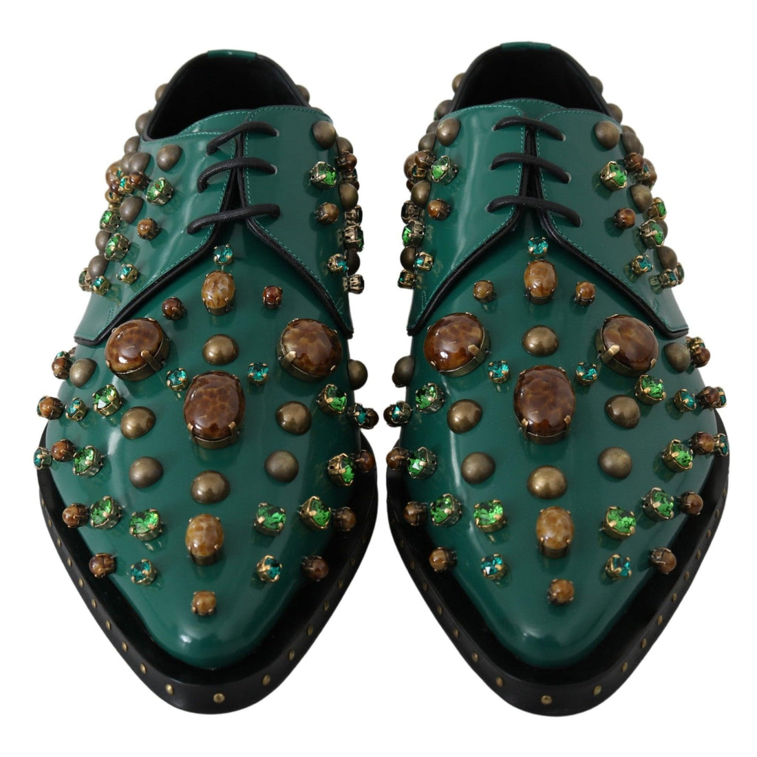 Dolce & Gabbana Green Leather Crystal Dress Broque Shoes - Paris Deluxe