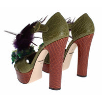 Dolce & Gabbana Green Leather Crystal Platform Sandal Shoes - Paris Deluxe