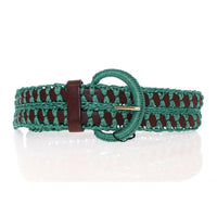 Dolce & Gabbana Green Raffia Woven Waist Leather Wide Belt