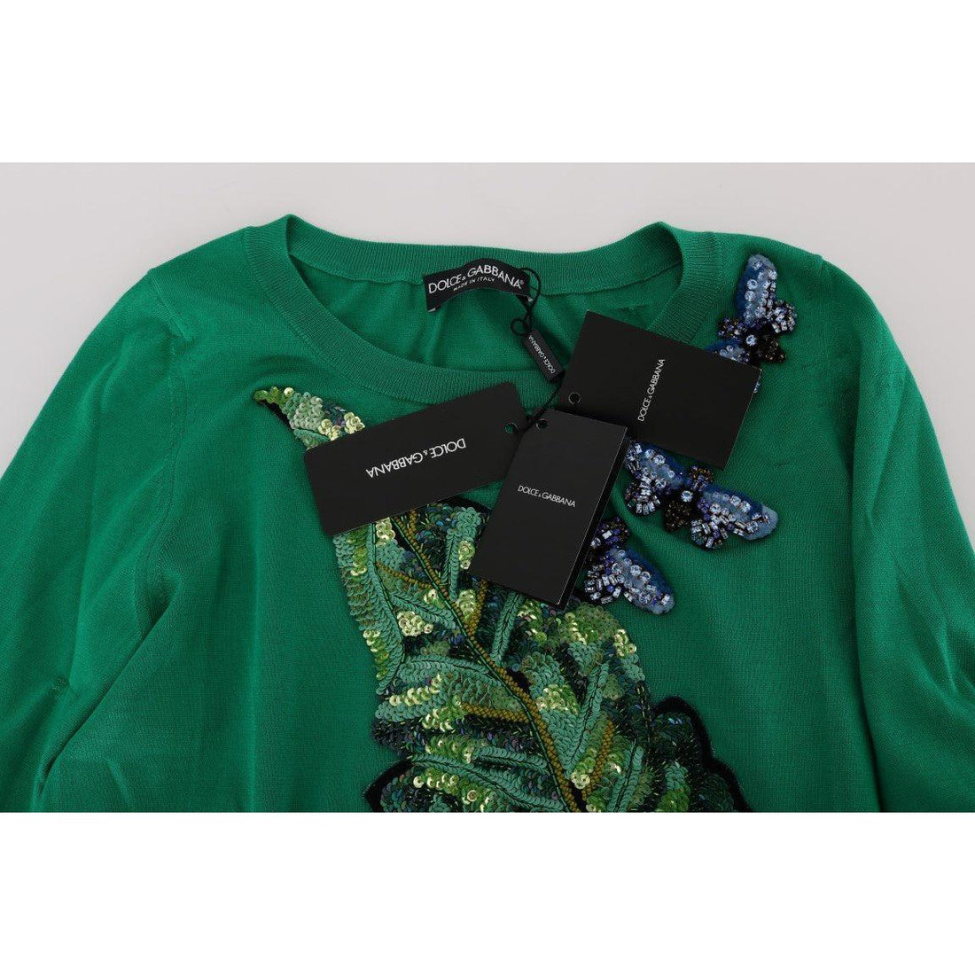 Dolce & Gabbana Green Silk Crystal Banana Sweater - Paris Deluxe