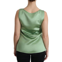 Dolce & Gabbana Green Sleeveless 100% Silk Top Tank Blouse - Paris Deluxe