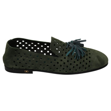 Dolce & Gabbana Green Suede Breathable Slippers Loafers Shoes - Paris Deluxe