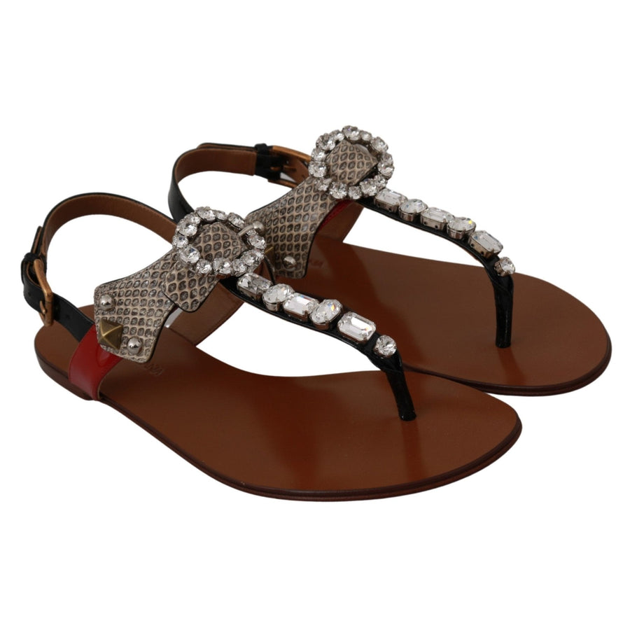 Dolce & Gabbana Leather Ayers Crystal Sandals Flip Flops Shoes - Paris Deluxe