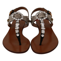 Dolce & Gabbana Leather Ayers Crystal Sandals Flip Flops Shoes - Paris Deluxe