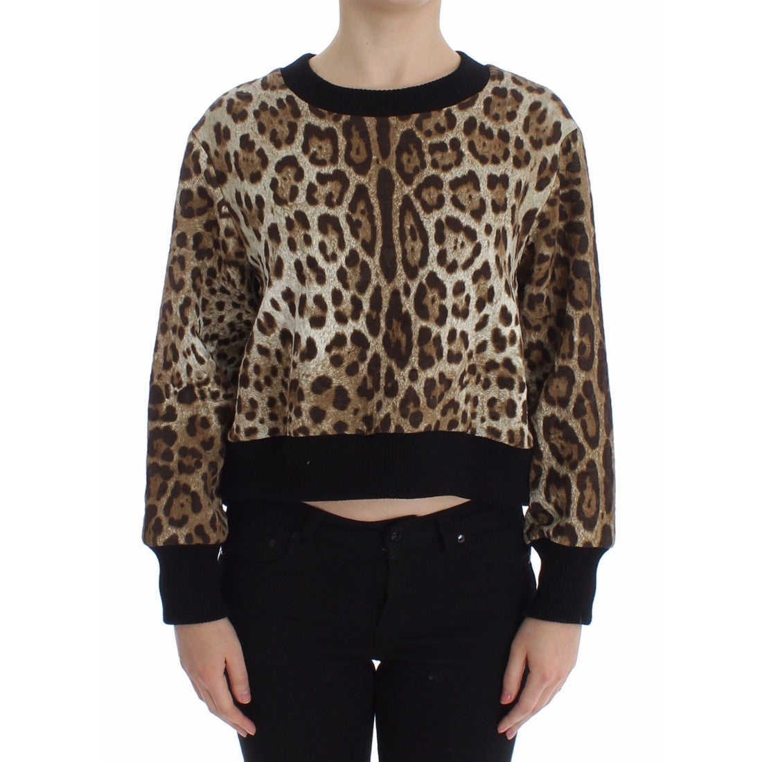 Dolce & Gabbana Leopard Print Crewneck Short Sweater - Paris Deluxe
