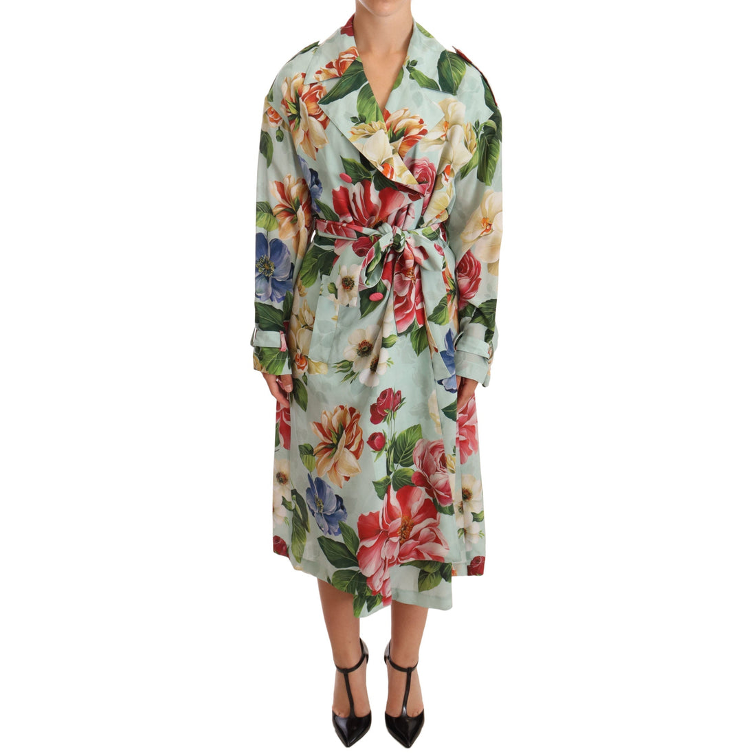 Dolce & Gabbana Multicolor Double Breasted Floral Trench Coat Jacket - Paris Deluxe