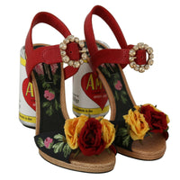 Dolce & Gabbana Multicolor Floral-Embellished Cylindrical Heels AMORE Sandals - Paris Deluxe