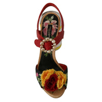 Dolce & Gabbana Multicolor Floral-Embellished Cylindrical Heels AMORE Sandals - Paris Deluxe