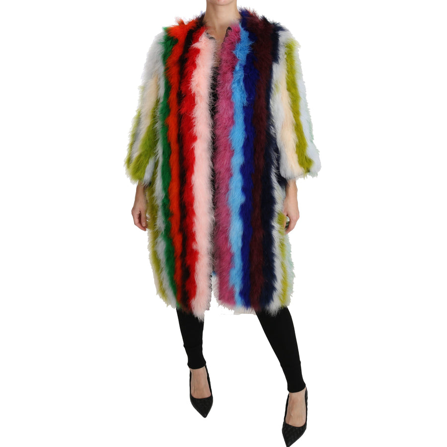 Dolce & Gabbana Multicolor Turkey Feather Cape Fur Coat - Paris Deluxe
