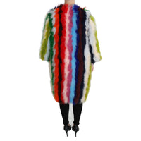 Dolce & Gabbana Multicolor Turkey Feather Cape Fur Coat - Paris Deluxe