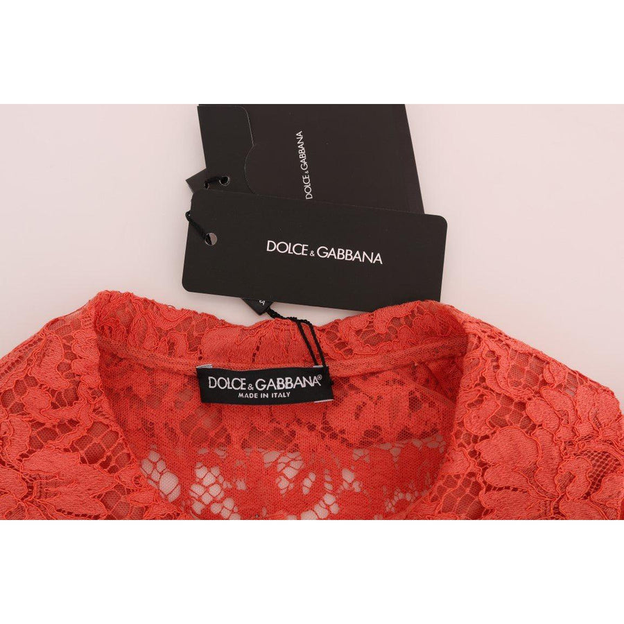 Dolce & Gabbana Orange Crystal Buttons Floral Lace Blouse - Paris Deluxe
