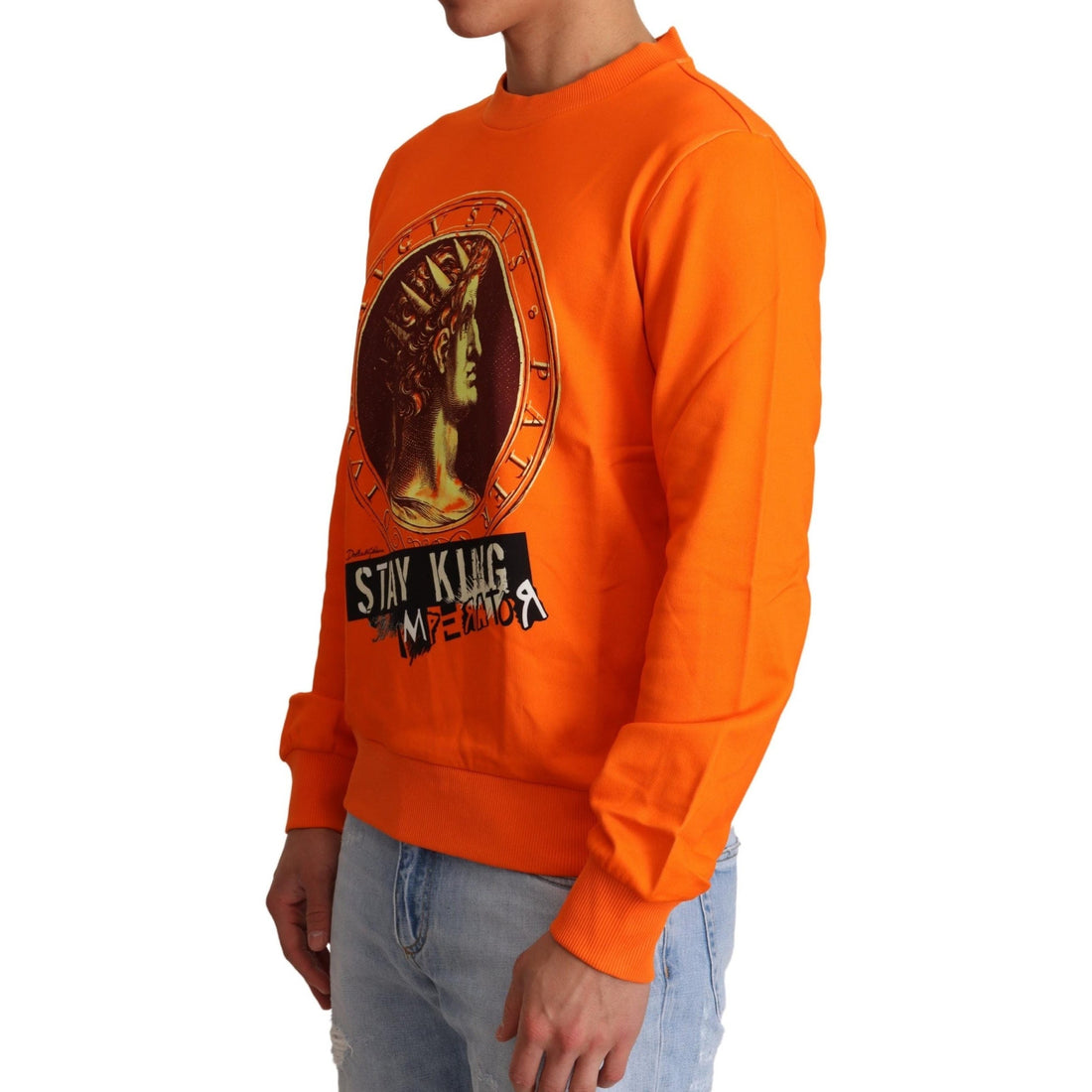 Dolce & Gabbana Regal Crewneck Cotton Sweater in Orange