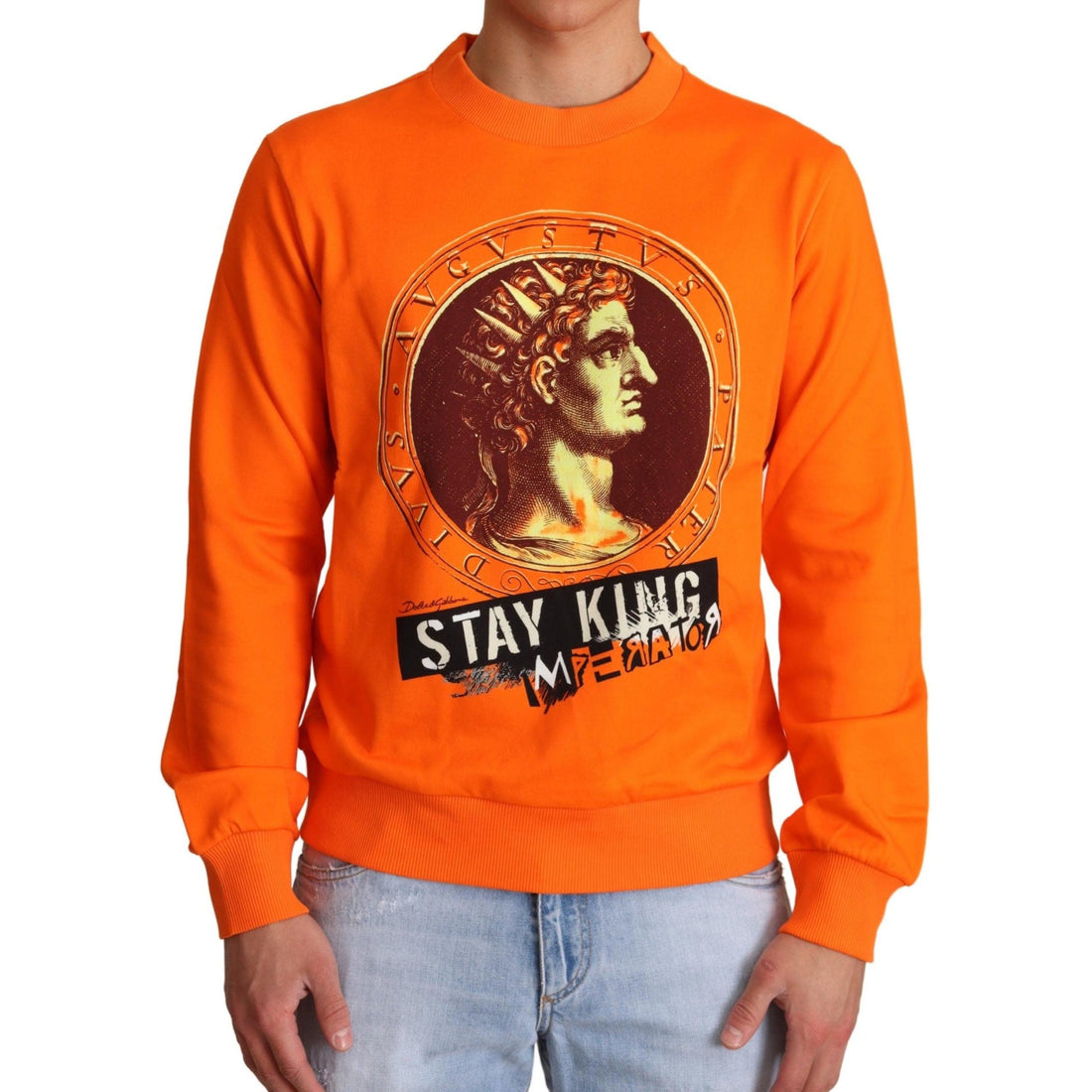Dolce & Gabbana Orange King Ceasar Cotton Pullover Sweater