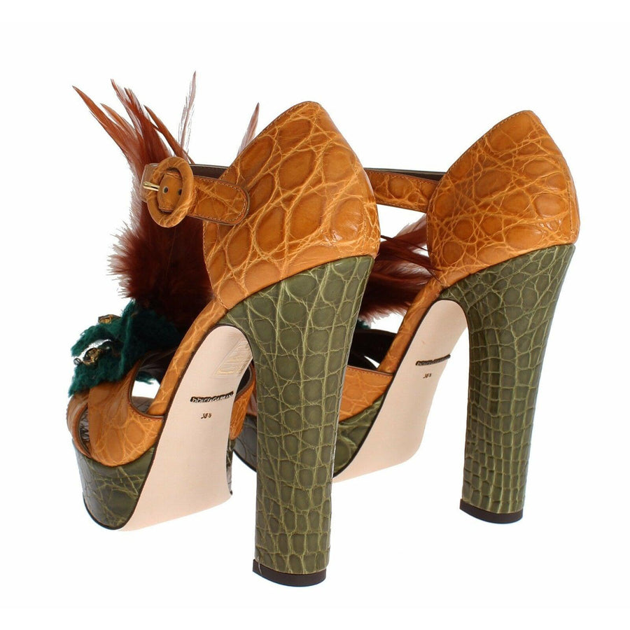 Dolce & Gabbana Orange Leather Crystal Platform Sandal Shoes - Paris Deluxe