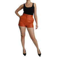 Dolce & Gabbana Orange Leather High Waist Hot Pants Shorts - Paris Deluxe