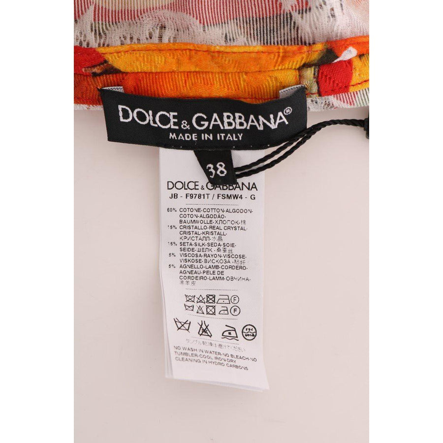 Dolce & Gabbana Orange Print Crystal-Embellished Blouse - Paris Deluxe
