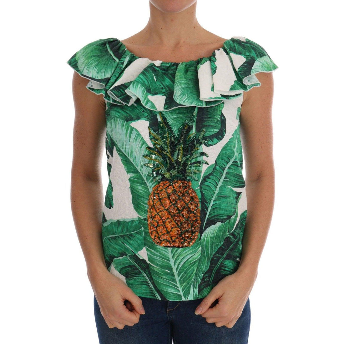 Dolce & Gabbana Pineapple Banana Sequins Blouse T-shirt - Paris Deluxe