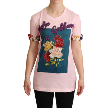Dolce & Gabbana Elegant Floral Rose Applique T-Shirt