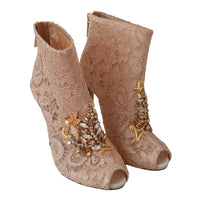 Dolce & Gabbana Pink Crystal Lace Booties Stilettos Shoes - Paris Deluxe