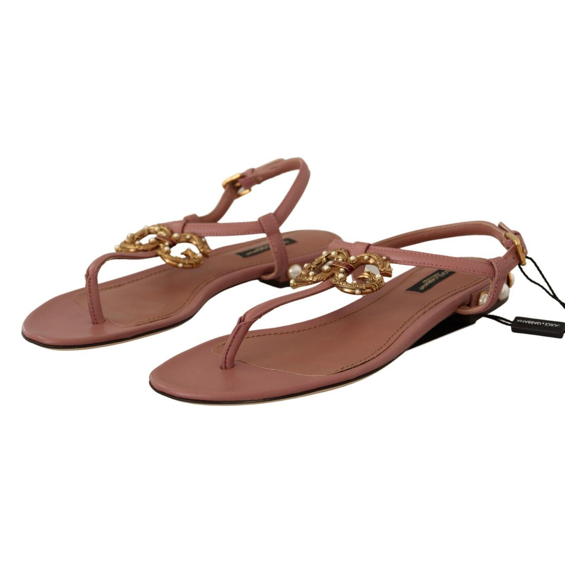 Dolce & Gabbana Pink DG Amore Logo Leather Sandals Shoes - Paris Deluxe