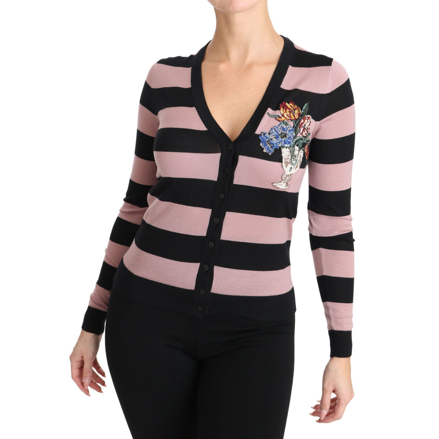 Dolce & Gabbana Pink Floral Cashmere Cardigan Sweater - Paris Deluxe