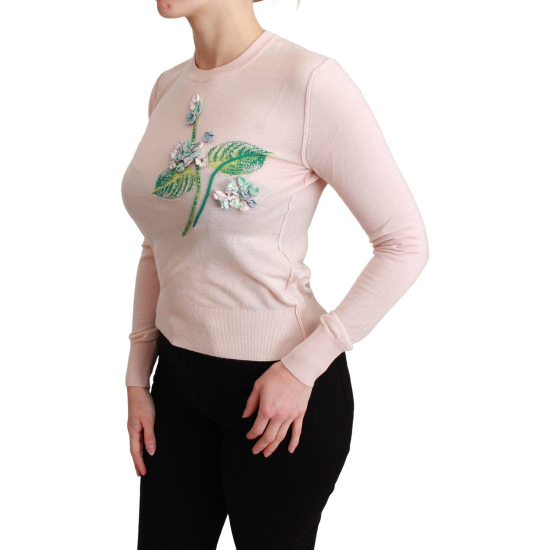 Dolce & Gabbana Pink Floral Silk Cashmere Pullover Sweater - Paris Deluxe