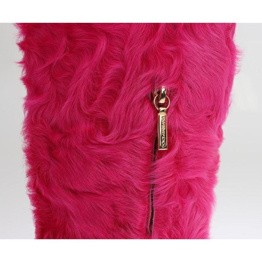 Dolce & Gabbana Pink Lamb Fur Leather Flat Boots - Paris Deluxe