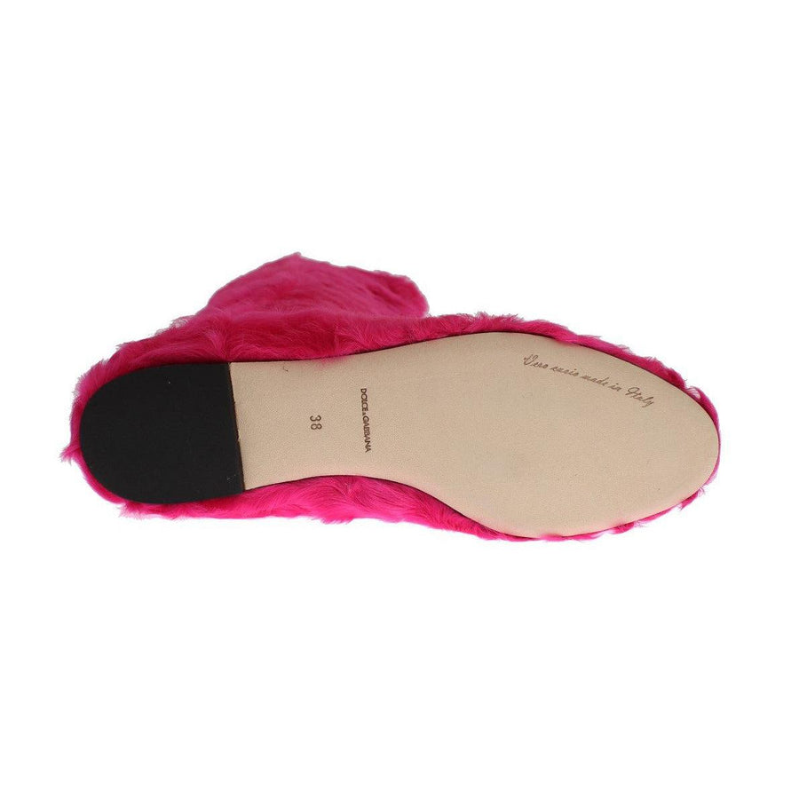 Dolce & Gabbana Pink Lamb Fur Leather Flat Boots - Paris Deluxe