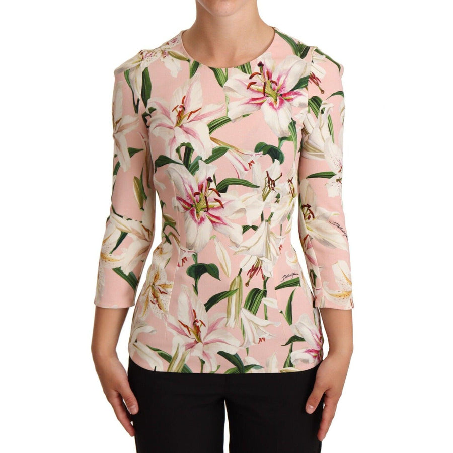 Dolce & Gabbana Pink Lily Print Viscose Long Sleeves Blouse - Paris Deluxe