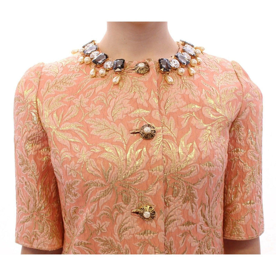 Dolce & Gabbana Pink Silk Brocade Crystal Jacket Coat - Paris Deluxe