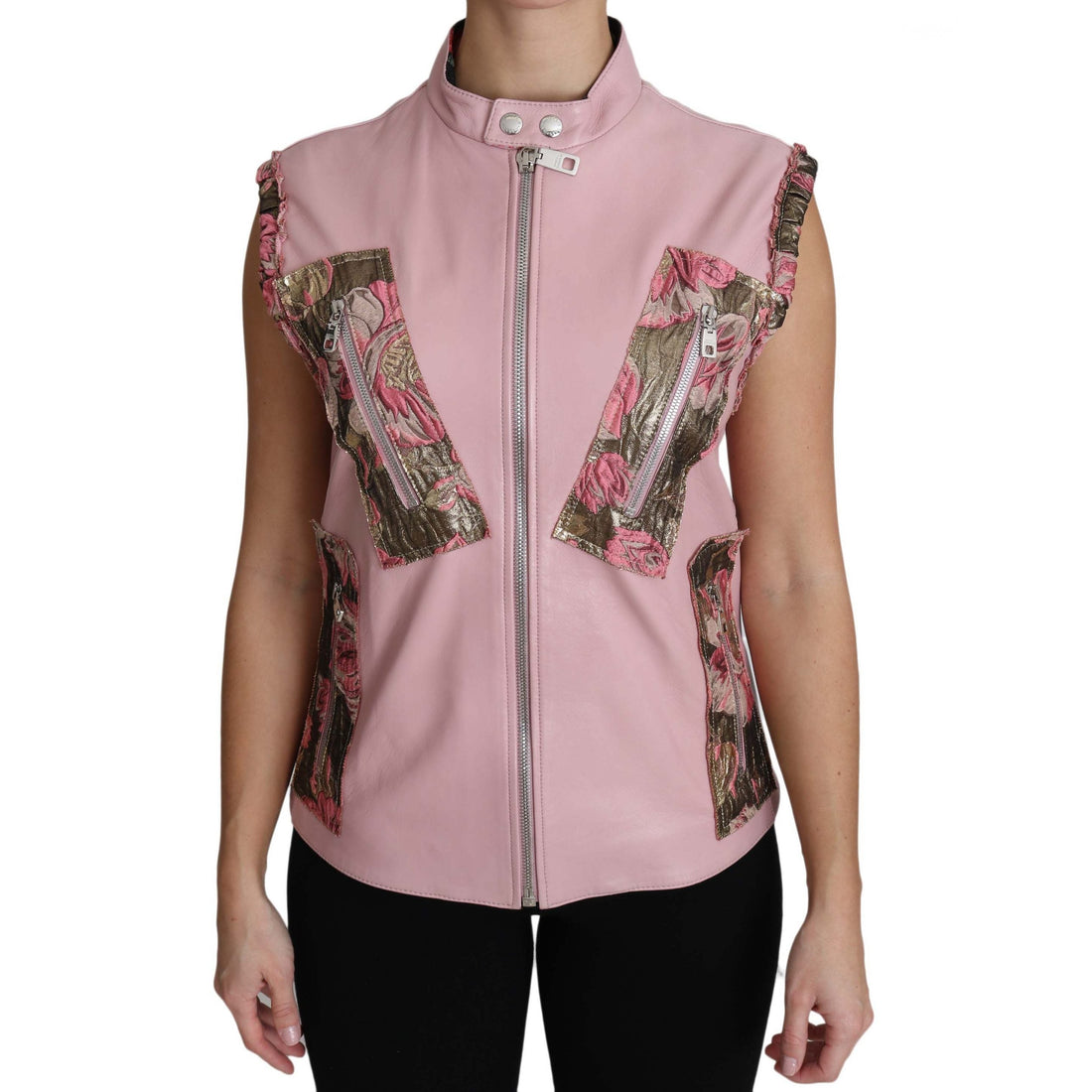 Dolce & Gabbana Pink Zippered Lamb Sleeveless Vest Leather Jacket - Paris Deluxe