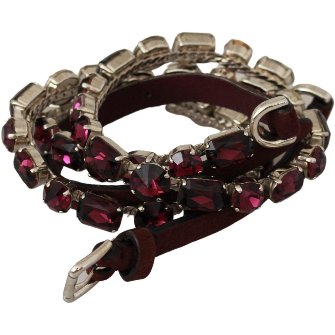 Dolce & Gabbana Purple Leather Crystals Waist Belt - Paris Deluxe