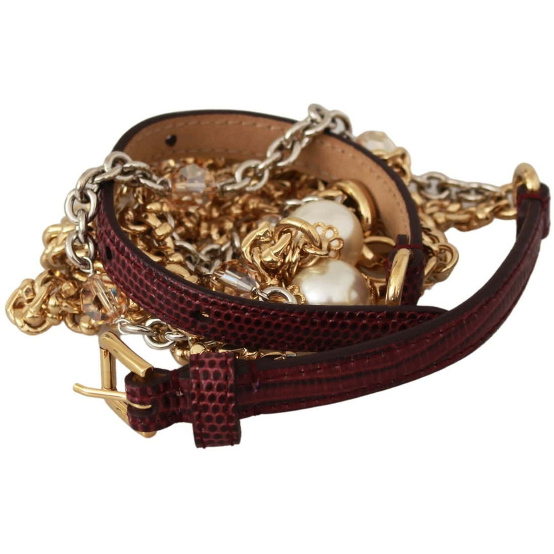 Dolce & Gabbana Purple Leather Gold Chain Crystal Waist Belt - Paris Deluxe