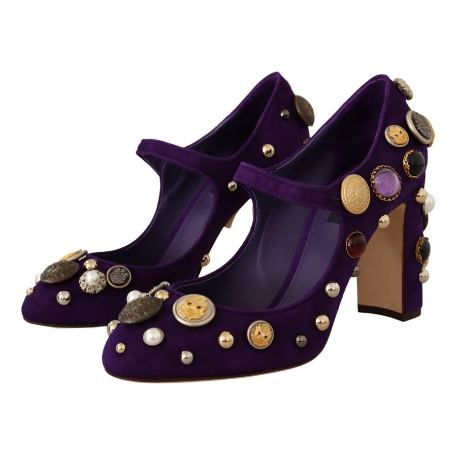Dolce & Gabbana Purple Suede Embellished Pump Mary Jane Shoes - Paris Deluxe