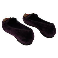 Dolce & Gabbana Purple Velvet DG Heart Loafers Flats Shoes - Paris Deluxe
