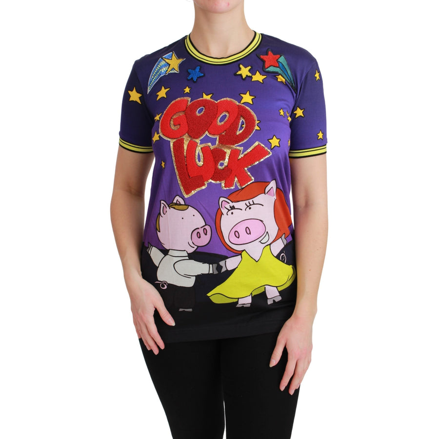 Dolce & Gabbana Purple YEAR OF THE PIG Top Cotton T-shirt - Paris Deluxe