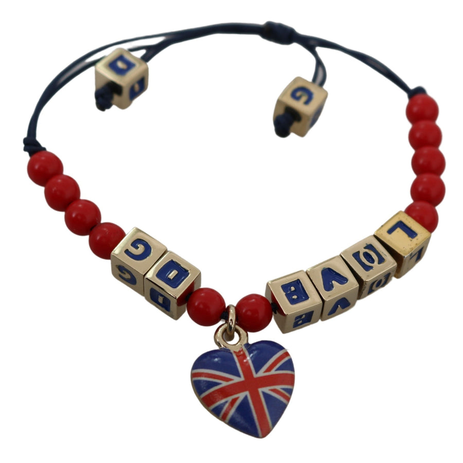 Dolce & Gabbana Red Blue Beaded DG LOVES LONDON Flag Branded Bracelet - Paris Deluxe