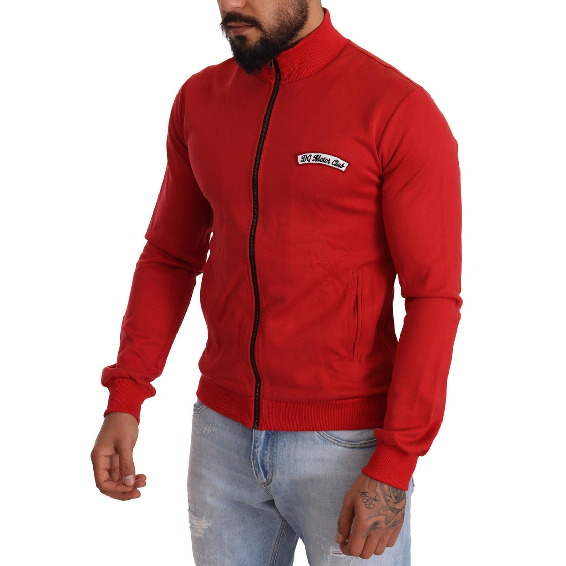 Dolce & Gabbana Red DG Motor Club Zipper Stretch Sweater - Paris Deluxe