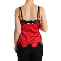 Dolce & Gabbana Red Floral Lace Trimmed Silk Satin Camisole Top - Paris Deluxe