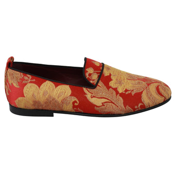 Dolce & Gabbana Red Gold Brocade Slippers Loafers Shoes - Paris Deluxe