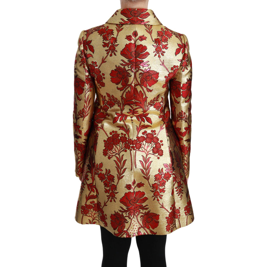 Dolce & Gabbana Red Gold Floral Brocade Cape Coat Jacket - Paris Deluxe