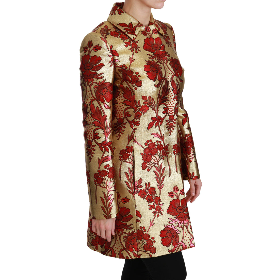 Dolce & Gabbana Red Gold Floral Brocade Cape Coat Jacket - Paris Deluxe