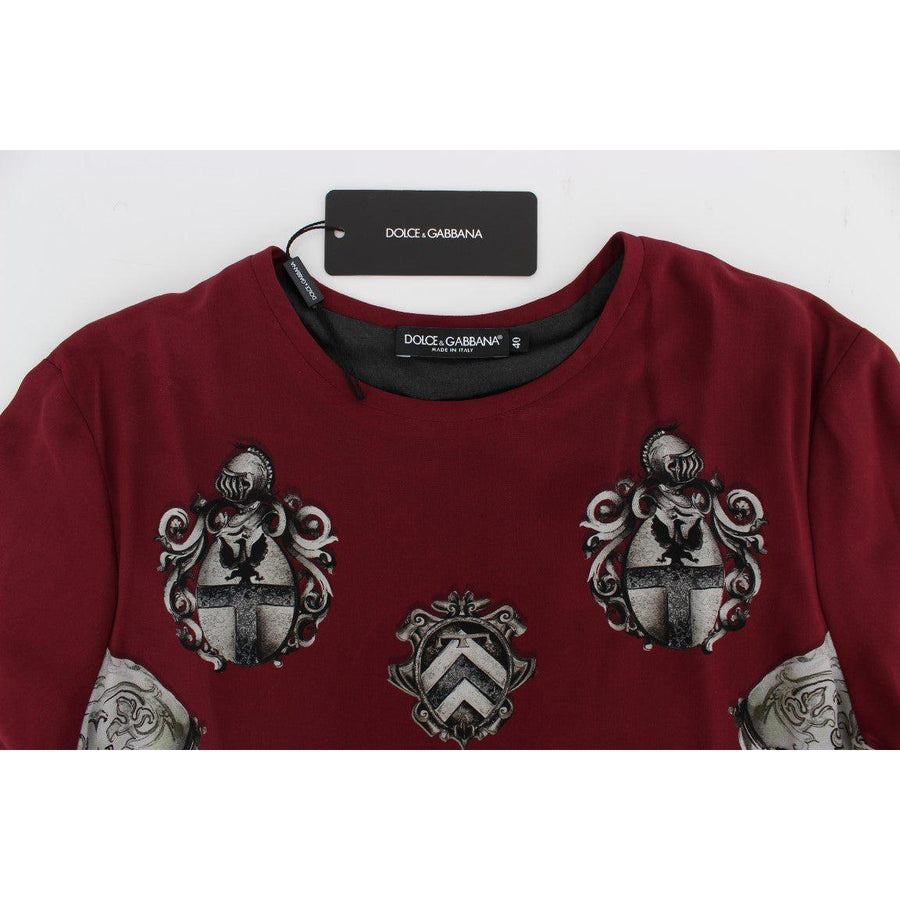 Dolce & Gabbana Red Knight Print Silk Blouse T-shirt - Paris Deluxe