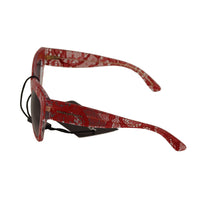 Dolce & Gabbana Red Lace Acetate Rectangle Shades Sunglasses - Paris Deluxe
