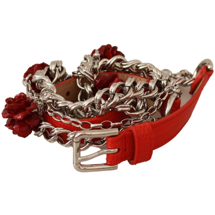Dolce & Gabbana Elegant Floral Rose Waist Belt in Vibrant Red