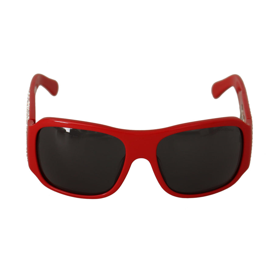 Dolce & Gabbana Red Plastic Swarovski Stones Gray Lens Sunglasses - Paris Deluxe