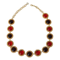 Dolce & Gabbana Red Purple Crystal Floral Chain Statement Gold Brass Necklace - Paris Deluxe